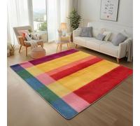 Rayures Géométrique Shabby Chic Tapis Salon Lavable 140x200cm Poil Ras Carpet Doux Treillis Géométrique Rectangulaire Intérieur Extérieur Dessous Tapis Antidérapant Moquette Chambre, Descente de Lit