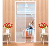 Rayures Moustiquaire Porte Magnétique 180x210 cm Renforcé Rideau De Porte Antimoustique Fermeture Silencieuse Rideau Maille, Boucle Éloignez Insectes, Blanc