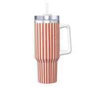 Rayures orange puis blanches,Gobelet isotherme Ice Bully de 40 oz avec poignée, couvercle et paille, en acier inoxydable, pour voiture ou café.