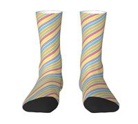 Rayures Pastel Jaunes Et Bleues Chaussette De Marche Poids Léger Chaussettes De Tennis Comfort Chaussettes De Sport Pour Voyager, Cyclisme, Randonnée, 40Cm