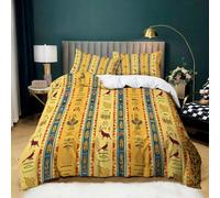 Rayures RéTro Parure de Lit 90 x 190 Symboles égyptiens Anciens Housse de Couette Imprimé Microfibre Confortable Ensemble de Literie avec Fermeture Éclair et 2 Taies d'oreiller pour Garçon Fille