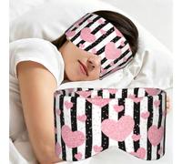 Rayures romantiques en forme de cœur rose doré à paillettes, Masque de sommeil pour la maison, les voyages et le travail posté, couvrant entièrement les yeux et bloquant la lumière