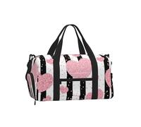 Rayures romantiques en Forme de cœur Rose doré à Paillettes,Sac de Sport bandoulière à Main, Sac de Voyage Grande capacité pour Femmes et Hommes