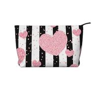 Rayures romantiques en Forme de cœur Rose doré à Paillettes,Trousse de Toilette en Velours côtelé, Trousse de Maquillage Portable pour Les Voyages