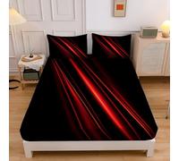 Rayures Rouges Drap Housse Microfibre, Simplicité Moderne Draps Housses Doux élastique Drap Housse 30 Cm Profonde pour Matelas Epais (Noir, 150x200x30 cm)