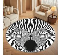 Rayures ZéBréEs Abstraites Tapis Rond 100 cm Intérieur & Extérieur Doux Antidérapant Lavable en Machine, Noir et Blanc Tapis Décoratif de Style Moderne pour Salon Chambre Salle à Manger