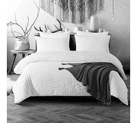 Rayyan Linen Parure de lit en seersucker avec housse de couette et taies d’oreiller, 50 % polyester Polyester Lin Coton, blanc, King