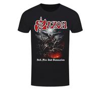 RAZAMATAZ Saxon 'Hell, Fire and Damnation' T-shirt unisexe à manches courtes, noir, XL
