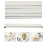 Razborci 2 Pack Bathroom Sink Vanity Trays, Diatomite Stone Kitchen Counter Caddy Dish Soap Dispenser Sponge Holder, Water Absorbing Mat Organizer for Plant,Cosmetic Bottle, Gray Beige, 8"x3.8"