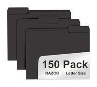 RAZCC Lot de 150 dossiers à onglets 1/3 coupe format lettre, dossiers noirs pour documents, parfaits pour organiser et ranger facilement les fichiers