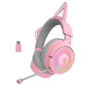 Razer Kraken Kitty V3 Pro - Casque Gaming sans Fil RGB Kitty - Oreilles de Chat réactives pour Le Streaming - Membrane Triforce 40 mm, Hyperspeed Wireless et Bluetooth, THX Spatial Audio | Quartz