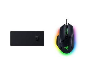 Razer Strider XXL - Cuir synthétique Multicouche Noir/Vert & Basilisk V3 - Souris Gaming Filaire Noir