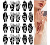 RAZET 20 Feuilles Pochoirs Tatouage pour Mains, Modèles Mehndi Auto-adhésifs pour Paumes et Doigts, Stickers Tatouage Temporaire pour Mariage, Fête et DIY Body Art