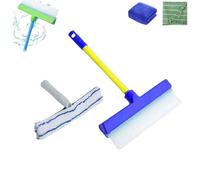 Raznave Squeegee, Raznave Window Cleaner, 3 in 1 Window Cleaning Kit, Rotatable Rubber Squeegee and Microfiber Scrubber, Without Streaks for All Glass (Blue)