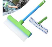 Raznave Squeegee, Raznave Window Cleaner, 3 in 1 Window Cleaning Scraper, with Silicone Squeegee & Microfiber Scrubber, Easy to Clean Without Streaks, for All Glass (Green)