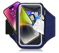 Razobws Brassard Telephone Sport avec Poche Écouteur, Porte Telephone Course a Pied pour iPhone 16 15 14 13 12 Pro Max Galaxy S25 S24 S23, 6,9'' Telephone Brassard pour Running Jogging (Bleu)