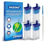 RAZOKO Lot de 280 brossettes interdentaires avec étui - Double extrémité en silicone souple pour le nettoyage des dents - Cure-dents texturé pour appareils dentaires, ponts et implants - 4 paquets de