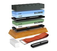 Razorri Kit de pierre à aiguiser pour couteaux - Pierres à aiguiser double face 400/1000 et 3000/8000, pierre à aplatir et pierre de nivellement - Strop en cuir et guide d'angle inclus