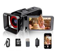 RAZPLYN Caméra vidéo 4K 64 MP WiFi pour vlogging YouTube, zoom numérique 18x, écran rabattable à 270°, avec carte SD de 32 Go et lecteur de cartes, batterie intégrée de 2500 mAh (noir)