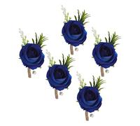 RAZURE 5pcs Corsages de Mariage Rose Blanc Ivoire pour Hommes, Ensemble de Boutonnière pour Hommes Marié Boutonnière pour Bal de Mariage Dîner Formel(Bleu)