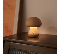 RAZURE Jolie lampe de bureau en forme de champignon - Lampe de table de style vintage en bois - Chargement USB - Interrupteur tactile réglable pour chambre à coucher, salon, décoration d'intérieur