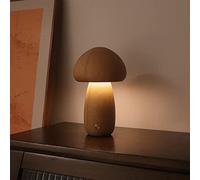 RAZURE Jolie lampe de bureau en forme de champignon - Lampe de table de style vintage en bois - Chargement USB - Interrupteur tactile réglable pour chambre à coucher, salon, décoration d'intérieur