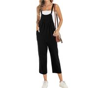 Razzlebelle Combinaison Noire Femme Chic Éte 2025 Vêtements Tenue Décontractée Bretelles Réglables Longue Jumpsuit avec Poches