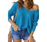 Razzlebelle Pull Epaule Denudee Femme Hiver Chaud Chic et Élégant col V Oversize Sweater