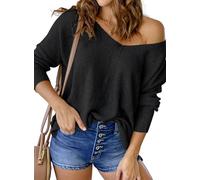 Razzlebelle Pull Epaule Denudee Femme Hiver Chaud Chic et Élégant col V Oversize Sweater