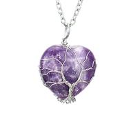 RAZZUM Collier en pierre de cristal naturel améthyste en forme de coeur amour Wrap fil arbre de vie collier pour femme fille e/Purple/53cm