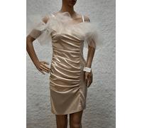 RBF27 Sublime Robe Satinée Beige Avec Tulle Elégante Raffinée T 34/36