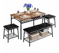 RBFGYIOP avec Ensemble Repas Table + 3 Chaises Motif Losange - Table L110×l69,9×H75,9cm, Banquette L69,9×l34,8×H47,5cm, 2 Tabourets L39,9×l34,8×H47,5cm, Étagère Inférieure 9,4cm et Rangement
