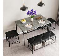 RBFGYIOP avec Ensemble Repas Table + 3 Chaises Motif Losange - Table L110×l69,9×H75,9cm, Banquette L69,9×l34,8×H47,5cm, 2 Tabourets L39,9×l34,8×H47,5cm, Étagère Inférieure 9,4cm et Rangement