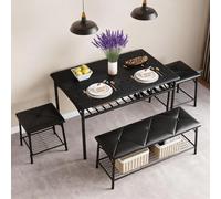RBFGYIOP avec Ensemble Repas Table + 3 Chaises Motif Losange - Table L110×l69,9×H75,9cm, Banquette L69,9×l34,8×H47,5cm, 2 Tabourets L39,9×l34,8×H47,5cm, Étagère Inférieure 9,4cm et Rangement