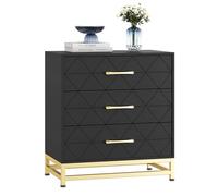 RBFGYIOP Commode Moderne à 3 tiroirs - Design Compact et Robuste MDF de Haute qualité Poignées dorées élégantes Fermeture amortie système Anti-basculement (Noir)