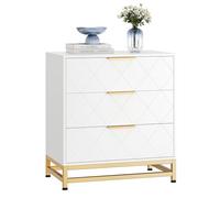 RBFGYIOP Commode Moderne à 3 tiroirs - Design Compact et Robuste MDF de Haute qualité Poignées dorées élégantes Fermeture amortie système Anti-basculement (Blanc)