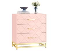 RBFGYIOP Commode Moderne à 3 tiroirs - Design Compact et Robuste MDF de Haute qualité Poignées dorées élégantes Fermeture amortie système Anti-basculement (Rose)