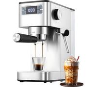 RBFGYIOP Machine à expresso semi-automatique 15 bars en acier inoxydable - Compacte avec mousseur lait Réservoir d'eau amovible de 1,25 L Pour cappuccino et latte 1350 W Argent