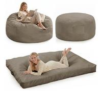 RBFGYIOP Pouf Lit Convertible en Velours Côtelé, Transformable en Matelas d’Appoint Ultra Confortable, Pouf Salon 3 en 1, Pouf Chambre Utilisable en Futon Matelas de Sol, Gris Champagne