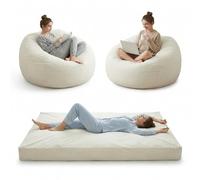 RBFGYIOP Pouf Lit Convertible en Velours Côtelé, Transformable en Matelas d’Appoint Ultra Confortable, Pouf Salon 3 en 1, Pouf Chambre Utilisable en Futon Matelas de Sol, Blanc Crème