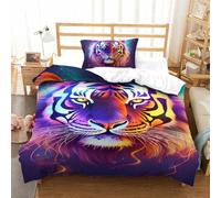 RBGKZVYUM 3D, Imprimé Le Tigre Literie en Microfibre Super Douce Et Respirante Sets De Housses De Couettes 2 Pièces avec Taies d'oreiller Single（135x200cm）