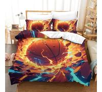 RBGKZVYUM Basketball 3D Motif Imprimé Literie Parure De 3Pcs Microfibre Sets Housse De Couette avec Taies d'oreiller Enfants Adolescents avec Fermeture Éclair Double（200x200cm）