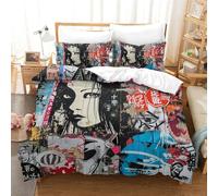 RBGKZVYUM Graffiti Japonais 3D Imprimée Literie Parure De 3Pcs Microfibre Housse De Couette avec Taies d'oreiller Enfants Adolescents avec Fermeture Éclair King（220x240cm）