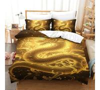 RBGKZVYUM Le Dragon 3D Imprimé Literie Enfants Lits en 3Pcs Microfibre Housse De Couette avec Taies d'oreiller Enfants Adolescents avec Fermeture Éclair Single(140x200cm)