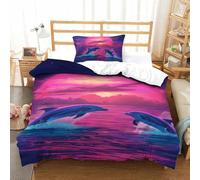 RBGKZVYUM Les Dauphins 3D Imprimée Parure De Lit 2Pcs Microfibre Sets Housse De Couette avec Taie d'oreiller Enfants Adolescents avec Fermeture Éclair Single（135x200cm）
