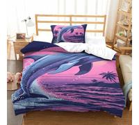 RBGKZVYUM Les Dauphins 3D Motif Imprimé Literie Parure De 2Pcs Microfibre Sets Housse De Couette avec Taies d'oreiller Enfants Adolescents avec Fermeture Éclair Single(135x200cm)