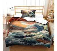 RBGKZVYUM Les Vagues de la mer 3D Imprimé Ensemble De Literie 2Pcs Microfibre Housse De Couette avec Taies d'oreiller Enfants Adolescents avec Fermeture Éclair Single(135x200cm)