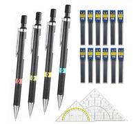 Rbleote 4 Pièces Porte Mine, Criterium 0.3, 0.5, 0.7, 0.9mm, Avec 12 Boîtes Mines HB, 2 Équerres à Poignée Amovible, Crayons Mécaniques Set, Criterium pour Dessin et Écriture