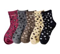Rbleote 5 Paires De Chaussettes Leopard Femme, Chaussettes Mi-Mollet Femme, Respirantes Et Évacuant La Transpiration, Motif Léopard Amusant, Convenant Aux Femmes (5 Couleurs)