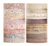 Rbleote Washi Tape 16 Rouleaux Avec De Petites Fleurs Et Un Texte Manuscrit Ruban Adhésif Décoratif Pour Arts Bullet Journal Scrapbooking Bricolage Emballage